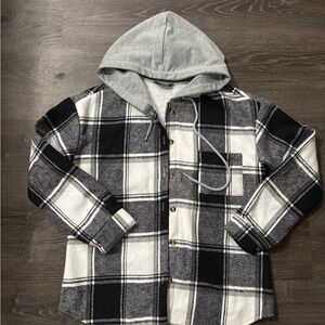 Chic Plaid Kids Hoodie - Black, White, and Gray